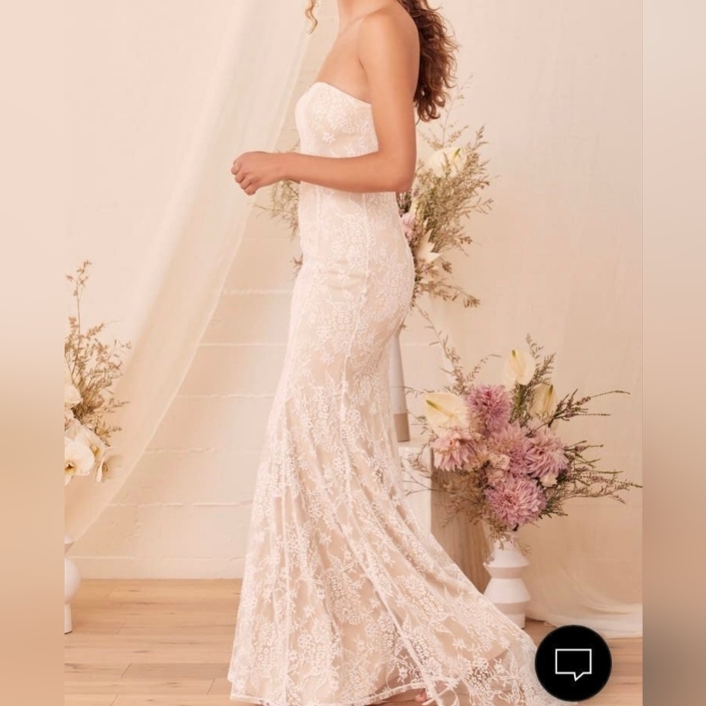 Lulu's Strapless Lace Bridal Gown in Champagne - Picture 2 of 7